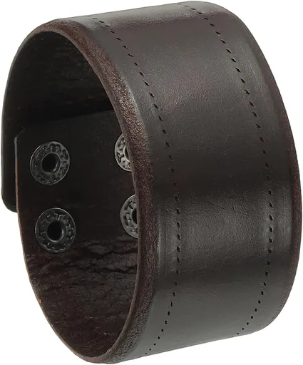 Wide Simple Leather Wristbands, Vintage Adjustable Cuff Bracelets Dark Brown -