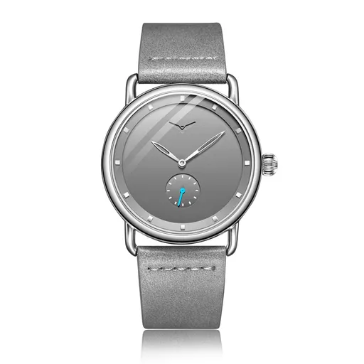 Men's Watch Minimalist Quartz Small Seconds Leather Band Silver