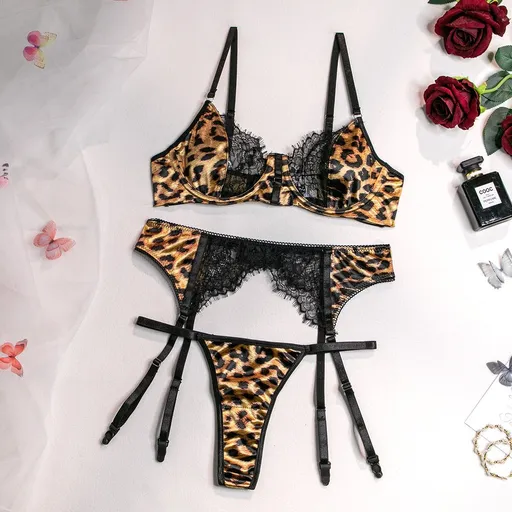 House Of Dasein Internet Celebrity Hot Selling Sexy Wild Leopard Lace Splicing Comfortable Three-Piece Set - Leopard Print - S