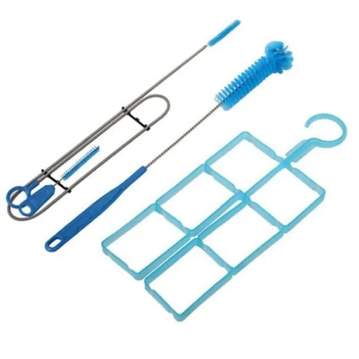 Hydration Bladder Cleaning Kit 4-in-1, Water Reservoir and Drinking Tube Brush Set with 34.6 Inch Flexible Snake Brush and Drying Rack, Stainless Steel and Nylon, Blue.