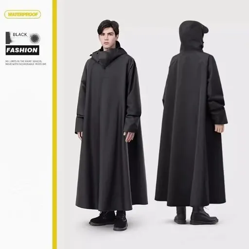Black Long Full-Body Waterproof Raincoat for Electric Scooters & Motorcycles - Men's and Women's Riding Poncho with Adjustable Hood and Sleeve Design(L)