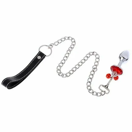 House Of Dasein Small Metal Butt Rhinestone Leash Stainless Steel Anal Plug Bdsm Restraints - Red