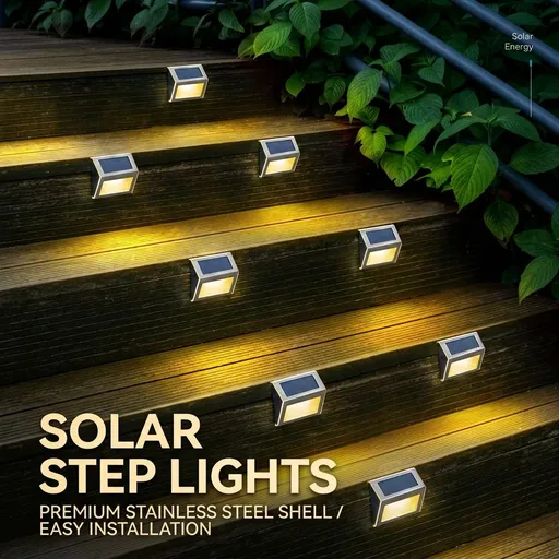 Solar Powered Step Lights for Outdoor Stairs, Stainless Steel & ABS Waterproof LED Step Light with Auto On/Off, Warm White or Cool White Options for Garden, Patio, Walkway, and Fence Night Illumination (24PCS, 6000K Cool White)