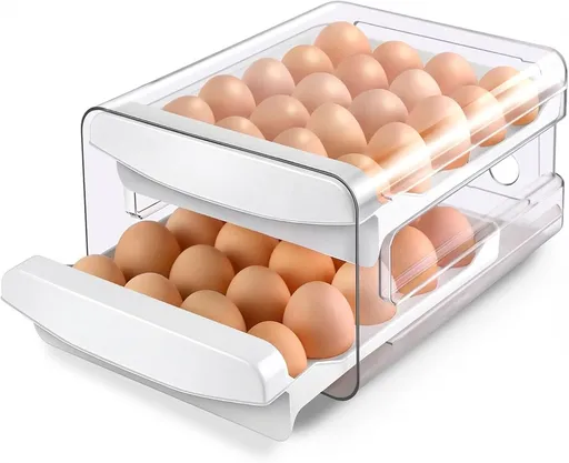 ® Egg Holder for Fridge, 2-Tier Stackable 40 Eggs Organizer Drawer for Refrigerator, Space-Saving Egg Container, Clear Plastic Egg Tray for Kitchen Storage