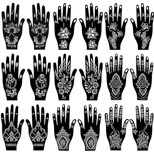 18 Sheets Henna Stencils for Hands - Indian and Arabian Temporary Tattoo Templates for Hand and Body Art