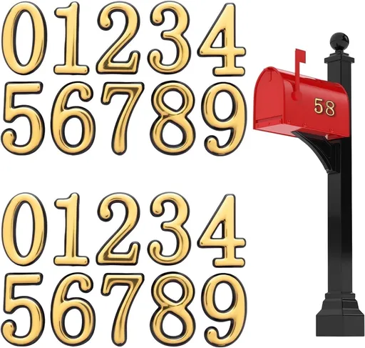 20 Pcs Mail Box Numbers for Mailbox Outside,3D Gold Mailbox Numbers Stickers,0-9 Self-Adhesive Mailbox Numbers,2 in Door Address Number Signs,House Address Numbers for Apartment Office Cars