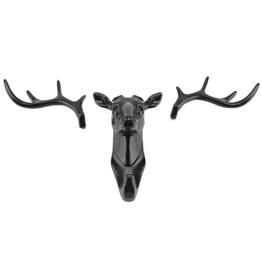 3D Deer Head Plastic Hook Keys Coat Hat Hanger Rack Holder Self-Sticking Wall Mount for Home Room Decor[Black],Coat Hanger