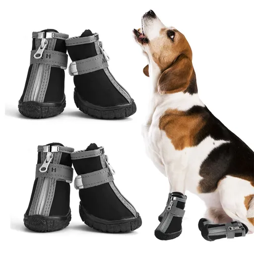 Dog Shoes for Small Medium Dogs Waterproof Puppy Dog Boots with Safety Reflective Dog Paw Protectors for Winter Hot Pavement Rainy Day with Anti Slip Rubber Sole - Black - Size 3