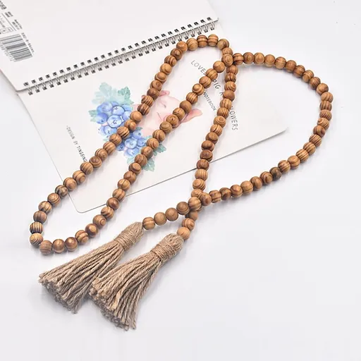 Tassel Bead Decor Wooden Wall Hanging Multi Color Indoor Ornaments 1Pc
