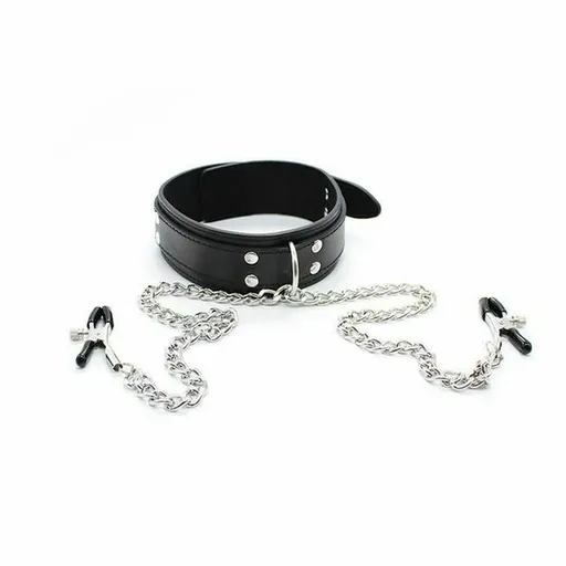 House Of Dasein Slave Collar Nipple Clamps Chains Bondage Kink Bdsm Fetish Restraints - Black