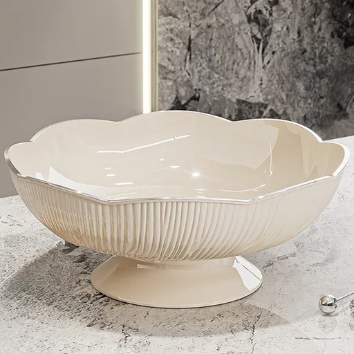 Ceramic Fruit Bowl for Kitchen Counter, Lights Pitches Fruit Plates, Decorative Bowl, Pedestal Bowl, Footed Bowl, Modern Fruit Bowl, Large Fruit Bowl, Home Decorative Bowls White