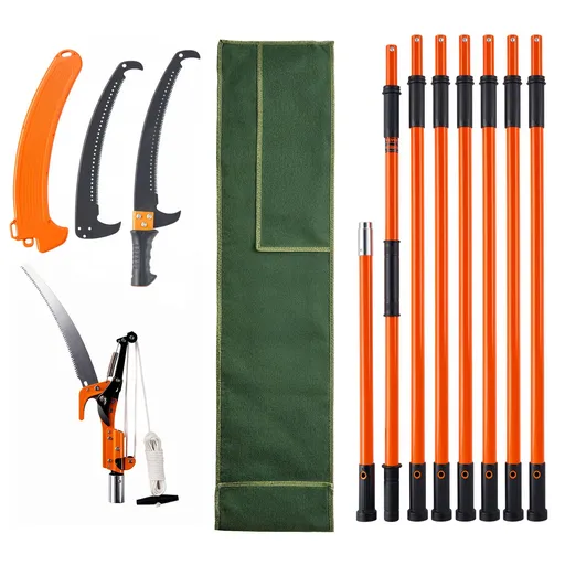Manual Pole Saw, 2.24 m-8.24 m Extendable Tree Pruner, Sharp Steel Blade and Scissors High Branches Trimming, Branch Trimmer with Lightweight 8 Fiberglass Handles, for Pruning Palms and Shrubs