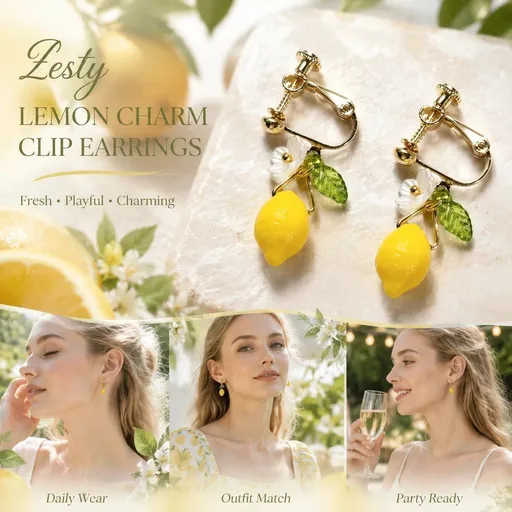 Comfort Clip On Earrings, Clear Lemon Single Flower Leaf, No Piercing Required, Pair