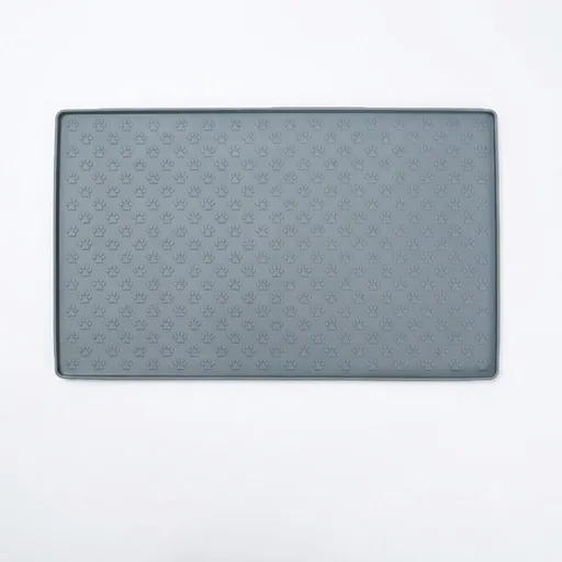 Whimsical Paw Print Silicone Pet Feeding Mat – Waterproof Non-Slip Cat and Dog Food Bowl Tray with Raised Edge, Keeps Floors Dry and Tidy During Mealtime (Grey, S（18.90*11.81in）)