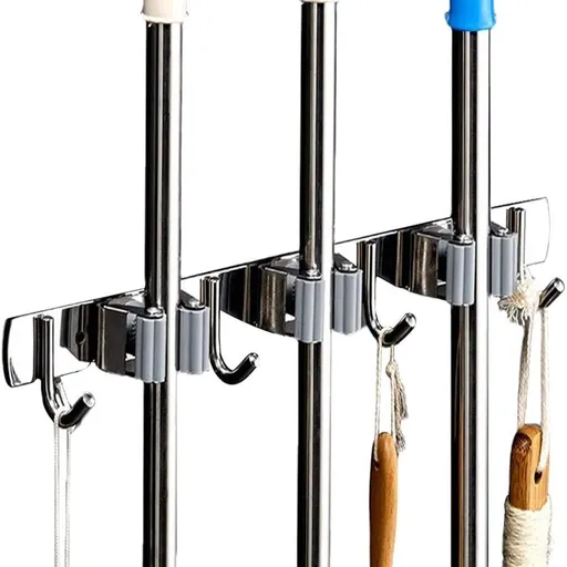 Orchids Broom Mop Holder, Wall Mount Stainless Steel Tool Hanger Organizer for Home, Kitchen, Garden, Garage