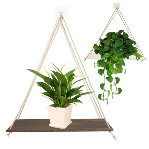 Hanging Rope Swing Floating Shelves Wooden Flower Pot Storage Rack Wall Decoration Sling Rack Garden Decoration Coffee