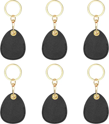 6pcs Leather Keychain Blanks,45mm Sublimation Blanks PU Key Chain Keyring with Rings,Water Drop Black -