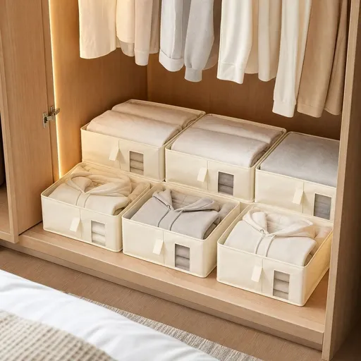 Foldable Open Top Storage Bin with Transparent Window and Handles Wardrobe Clothes Organizer Container for Bedroom Blankets Home Decor