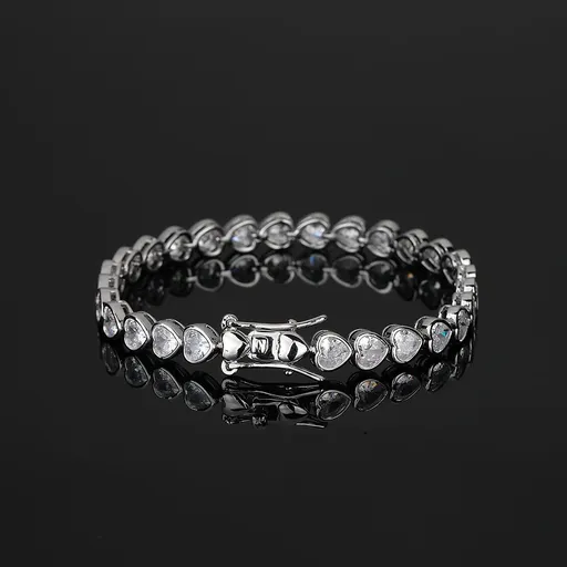 Heart Tennis Bracelet for Women with Micro-Paved Zirconia, 7 Inch Silver Bracelet