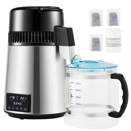 4L Water Distiller 1.5L/H Distilled Water Maker Timing Dual-Temp Silver