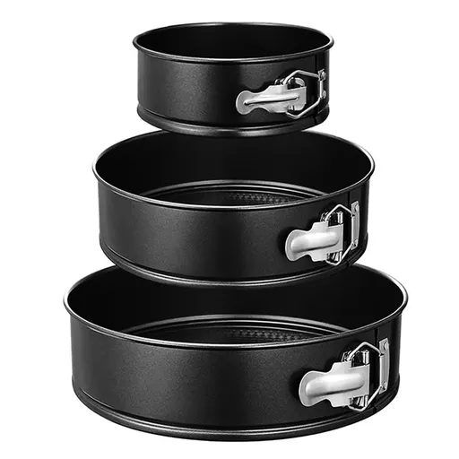 3pcs，Flat bottomed black non stick baking tray set (4 inches, 7 inches, 9 inches) baking tray cheesecake tray - Spring cake tray set