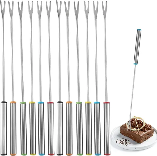 12 Pieces Fondue Forks, Stainless Steel Fondue Forks Roasting Sticks 24cm Fondue Skewers with Heat Resistant Handle for Cheese Chocolate Fondue Roast Marshmallows Meat