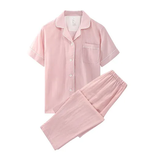 Cotton Short Sleeve Japanese Leisure Sleep Shorts Set Women's Pink Dot-Short Sleeve Pants XL