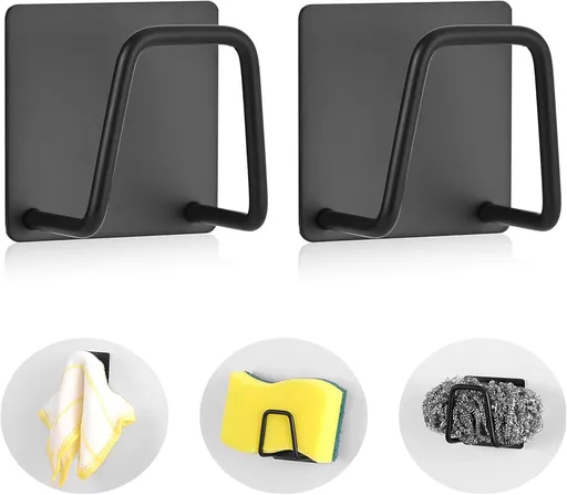 Sponge Holder - 2 Pieces - Self-Adhesive - Dishcloth Holder - Sink Sponge Holder - Sink Organizer - Sponge Holder - Wall Hook - Water Resistant - Sponge Holder for the Sink - for scrubbing cloths, dishcloths, exfoliants and strainer caps - Stainless