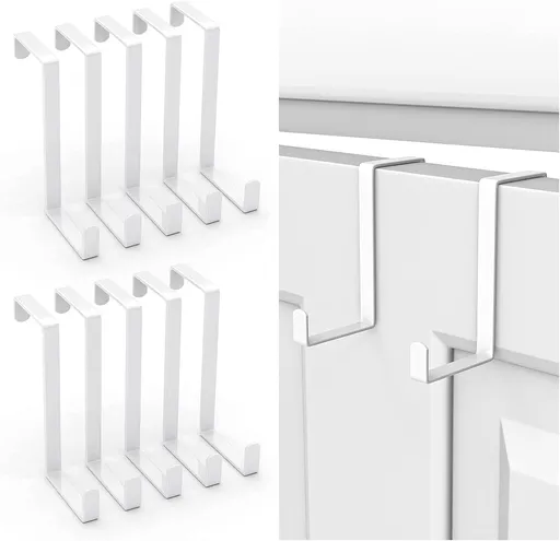 Over The Door Hooks 10 Pack, Z-Shaped Door Hanger Hook Fits The 1 3/8" and 1 3/4" Door Widths, Reversible Metal Door Hooks for Hanging Clothes, Coats, Towels, Shoe Organizers (White)