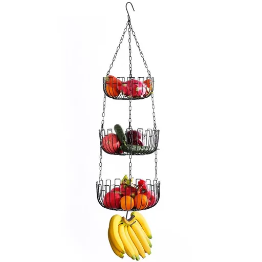 Heavy Duty - 3 Tier Hanging Kitchen Black Fruit Basket
