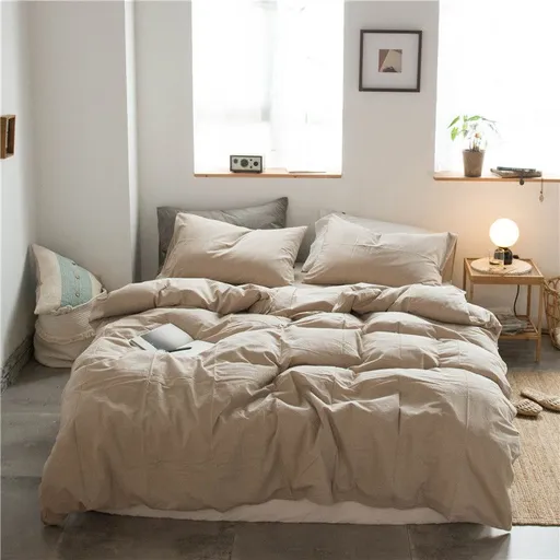 Cotton 4 Piece Set Modern Minimalist White Bed hat kit_1.5m bed-quilt cover 200x 230cm (four-piece set)