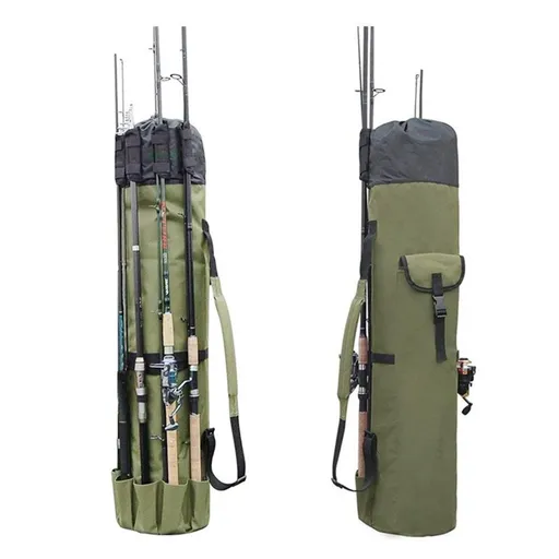 Durable Canvas Fishing Rod & Reel Organizer Bag Travel Carry Case Bag- Holds 5 Poles & Tackle Waterproof Rod Reel Bag Carrier Case,