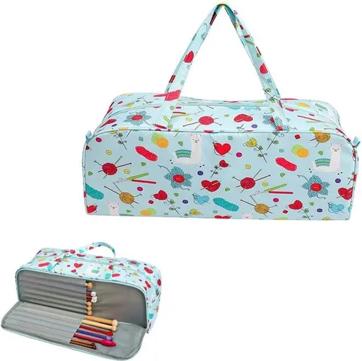 Knitting Needle Organizer Bag with Dividers Lightweight Crochet Hook Storage Tote Blue, 35.6 x 14 x 30 cm