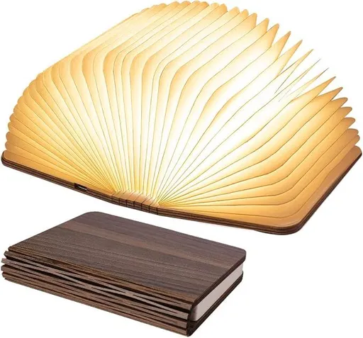 Christmas giftsRechargeable LED Book Night Light: Creative Folding Wooden Lamp with Magnetic Design for Bedrooms & Gifting(Walnut Black,XL)