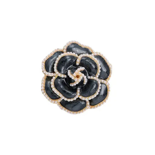 Women Enamel Camellia Fashion Rose Flower Brooch Alloy Pearl Coat Brooch Gift - Black