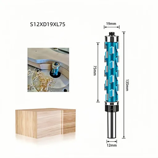 Double Bearing Spiral Flush Trim Router Bit 12mm Shank - Solid Carbide Blade with Teflon Coating, 19mm Diameter for CNC/Edge Banding/Hardwood - Blue - Size 12mm Shank-D19-L65