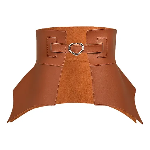 Vintage Women Faux Leather Ruffle Edge Wide Belt Strap Solid Color Waistband Waist Corset For Women Slimming Belt Faux Leathe