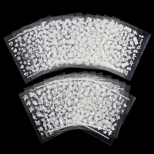 White nail decorations flowers stickers, 10 sheets