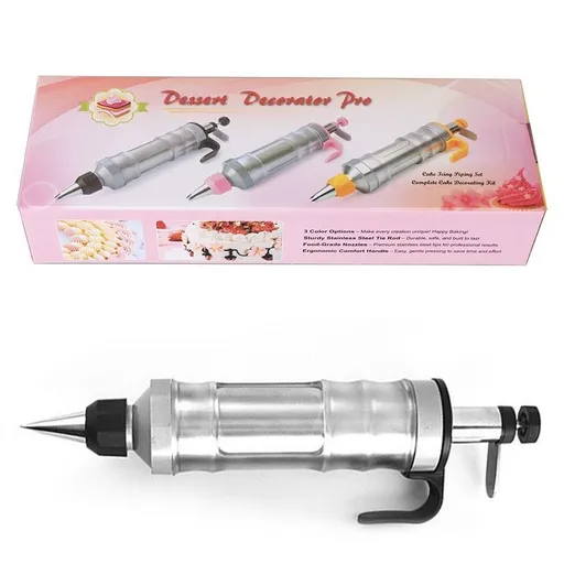 Classic Black Hand Press Cookie Gun Set with 6 Piping Nozzles, Heavy-Duty DIY Baking Cream Decorating Tool, Reliable Home Bakery Pastry Icing Gun, Ideal Christmas Gift