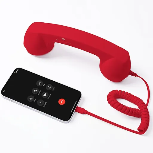 Retro mobile phone handset: Type-C plug-and-play, compatible with iPhone and Android, anti-radiation for ear protection, HD calls, a vintage desktop essential.RED