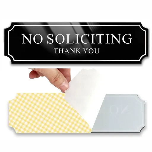 No Soliciting Sign for House —Keep Solicitors Away, with Strong Adhesive Tape for Any Surface,Stylish & Prominent Design, Perfect for Home Office Front Doors, Windows,Walls (8×2.5 inch)White