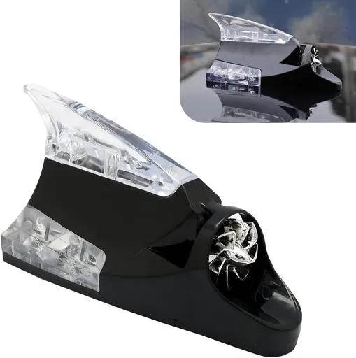 Car Roof LED Ornament Light, Shark Fin Shape High Brightness Safety Warning Lamp, Antenna Wind Power Flashing Tail Light, Universal Waterproof Self-adhesive Decoration for Cars (Black)