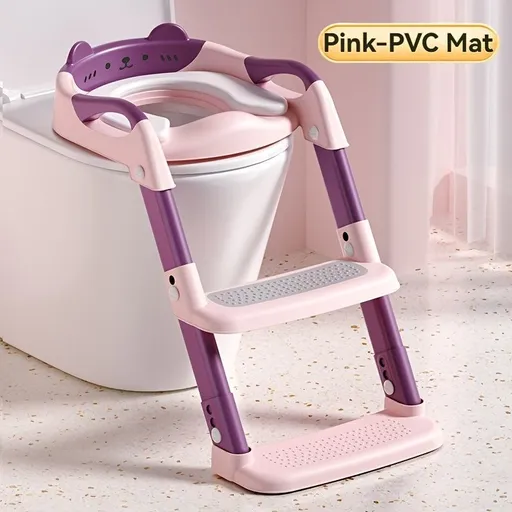 children's toilet trainer, toilet assistance ladder, portable toilet seat, PVC cushion, foldable design, anti-slip, splash-proof, potty training seat, toddler toilet ladder, kids bathroom accessory - Pink - Size PVC