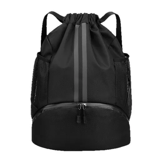 Gym Drawstring Backpack Fitness Bag Lightweight with Shoe Compartment Gym Bag - Black