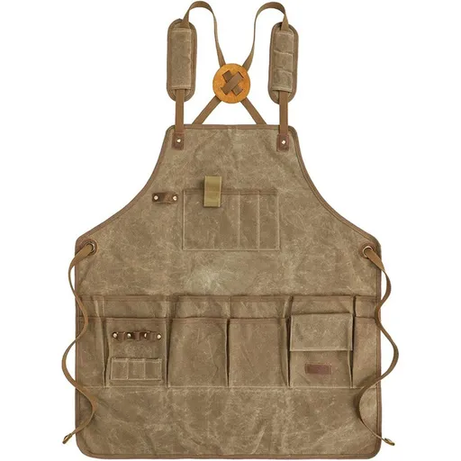 Chef Apron, Waterdrop Resistant Cotton Canvas Cross Back Adjustable Apron, 70*74.5cm(Cappuccino Brown)