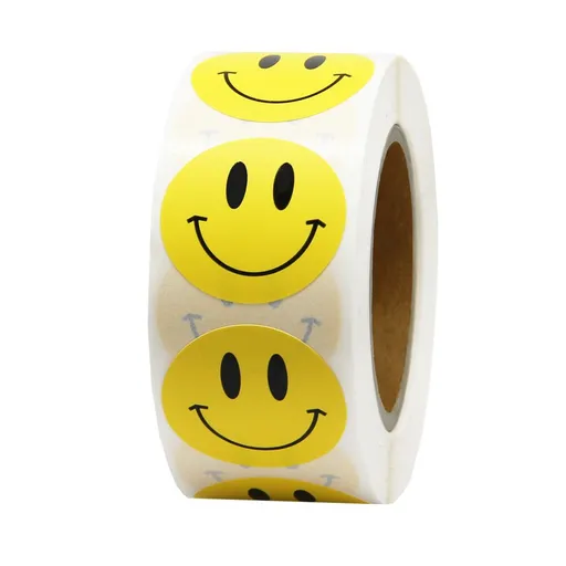 Smiley Face Stickers | Yellow Happy Smile Stickers for Teachers Parents Rewards, Rolls of 500 Labels Each