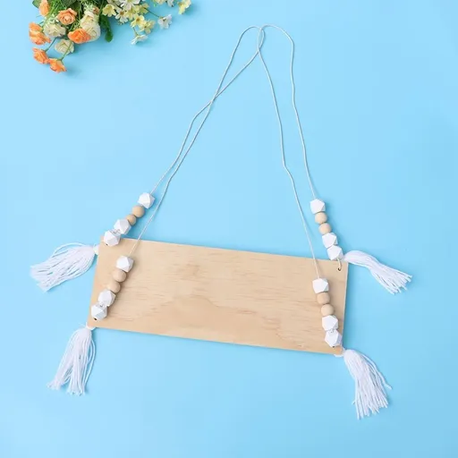 Tassel Hanging Shelf Wooden Wall Storage Rack White for Kitchen Bathroom Bedroom
