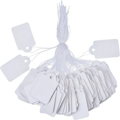 100 Pack White Marking Tags Jewelry Price Tags Hang Price Labels Display Tags with Hanging String (White)