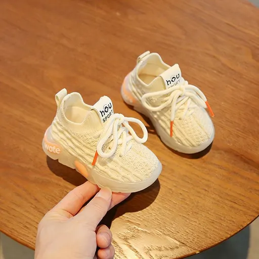 Baby Toddler Sneakers Mesh Knitted Soft Sole Beige White 27 yards within the length of 17cm