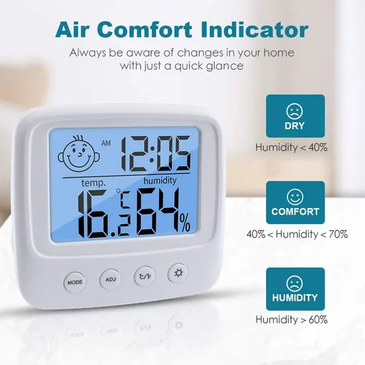 Indoor Thermometers Hygrometer Digital Room Thermometer and Humidity Gauge with Clock Humidity Temperature, Bedroom